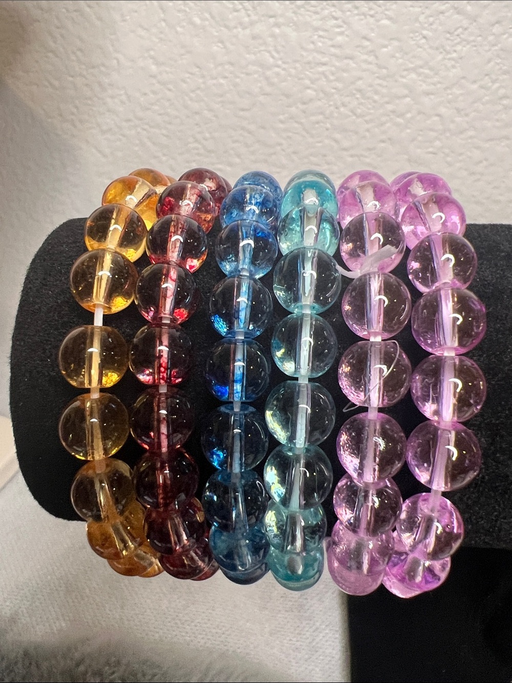 Glass Bead Stretch Bracelet - Pink, Blue, Aqua, Red, Amber 6 pcs